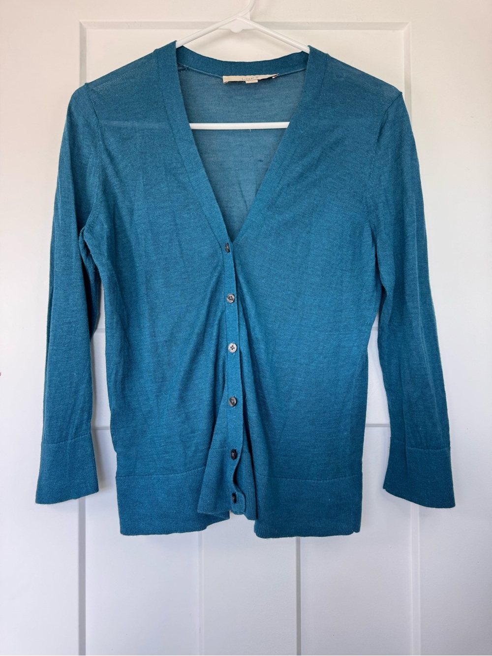 LOFT Teal V-Neck Button Front Cardigan